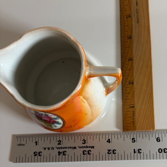 Eleanor Germany Orange Lusterware Porcelain Creamer Floral Design Vintage - Picture 7 of 8
